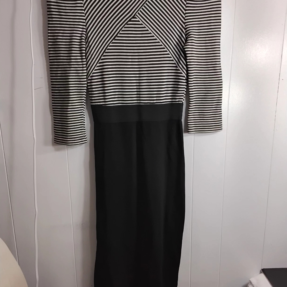 Miss Selfridge Black and White Striped Long Sleeve Dress